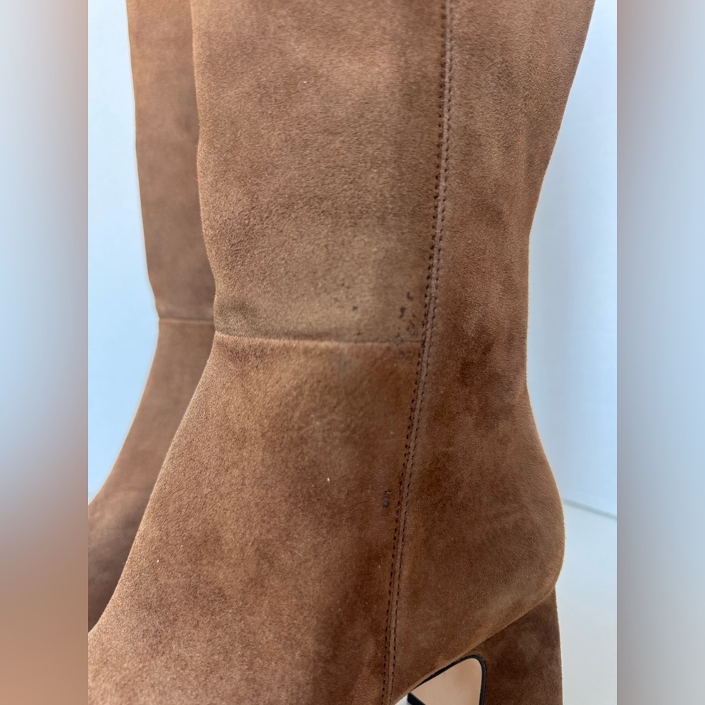 Cole Haan Grand Georgette Tan Leather Suede Tall Block Heel Boots Shoes Size 8 - Picture 5 of 16